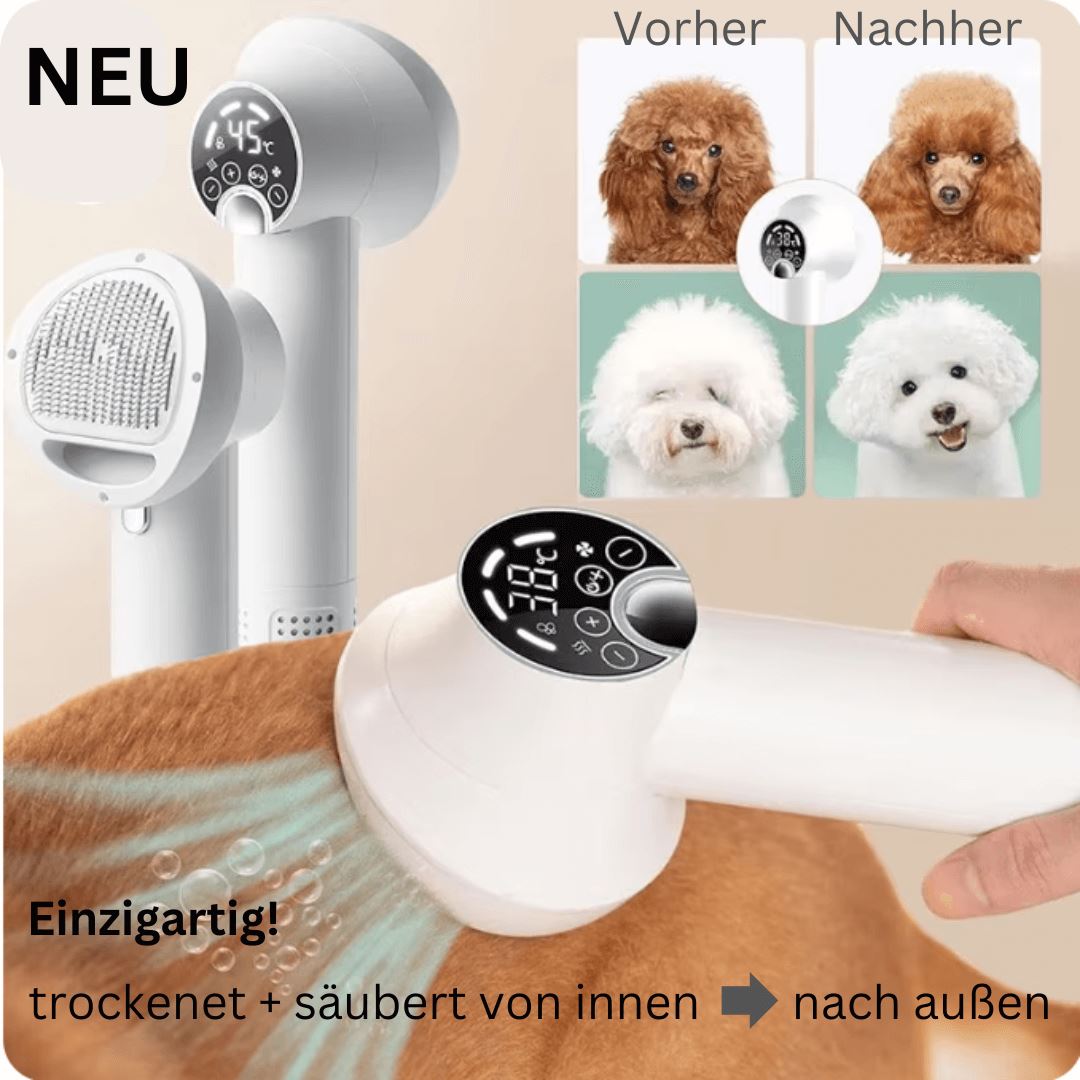 DOCAFIT   Hunde-Föhn-Bürste.  Trocknet, säubert und föhnt von innen nach außen!