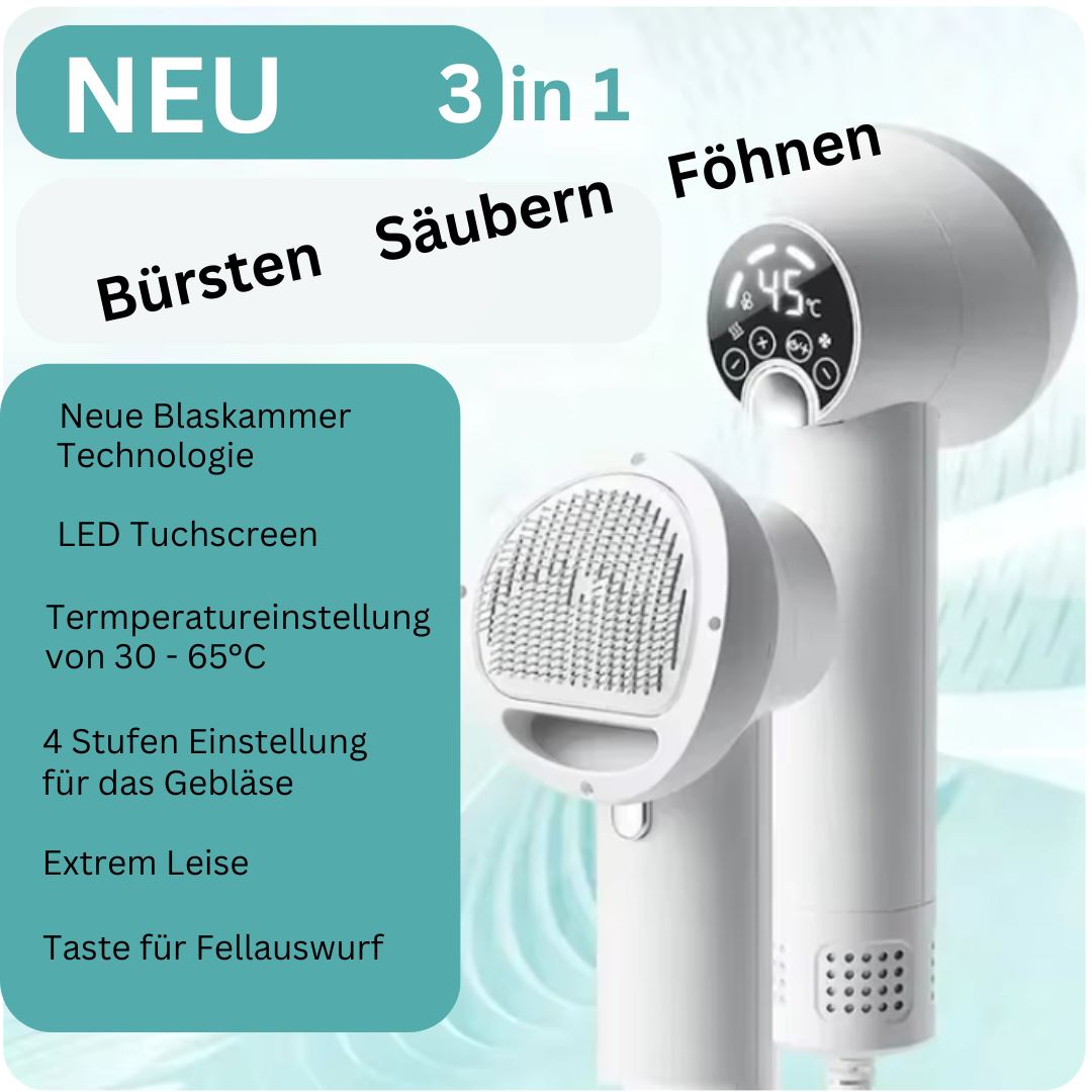 DOCAFIT   Hunde-Föhn-Bürste.  Trocknet, säubert und föhnt von innen nach außen!